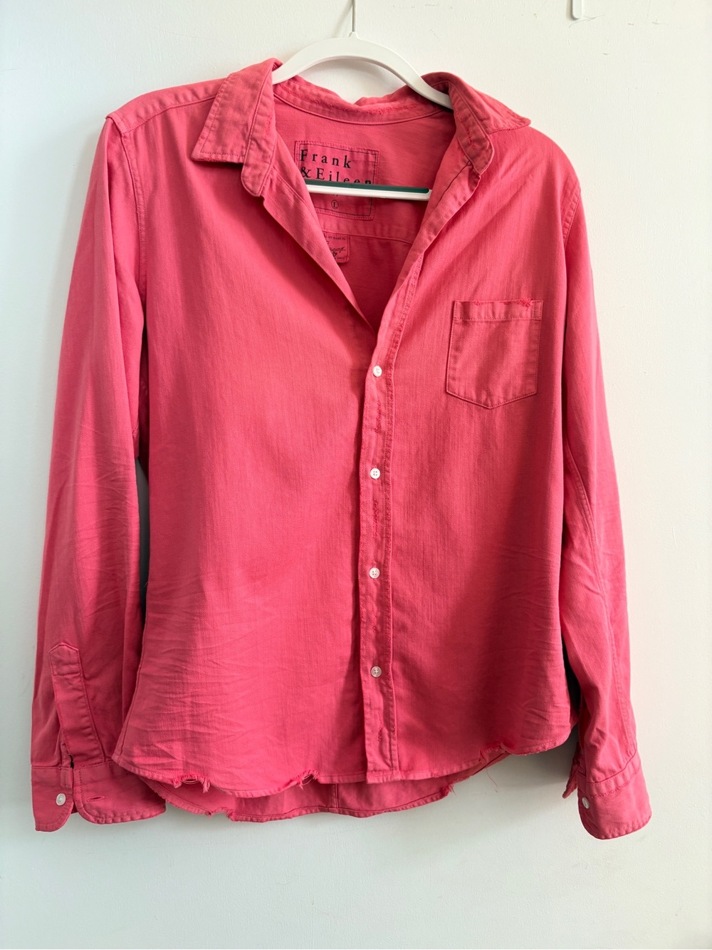 Frank & Eileen Barry Coral Pink Cotton Button Down Shirt Made in USA Sz Large
